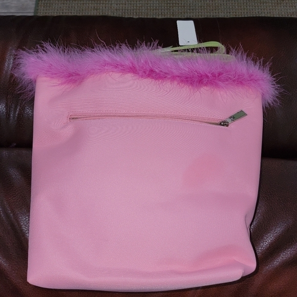 5/$13 Pink fuzzy boa accent around top Long strap Green & pink purse - Picture 10 of 16